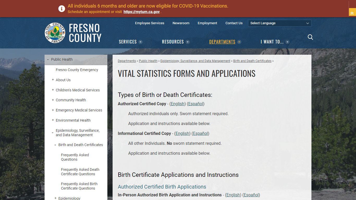 Vital Statistics Forms and Applications | County of Fresno